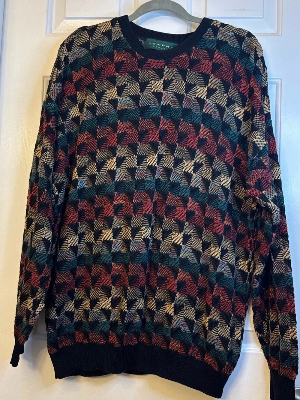 Vintage Tundra Canada 3D Textured Knit Sweater Multicolored Abstract Size Large